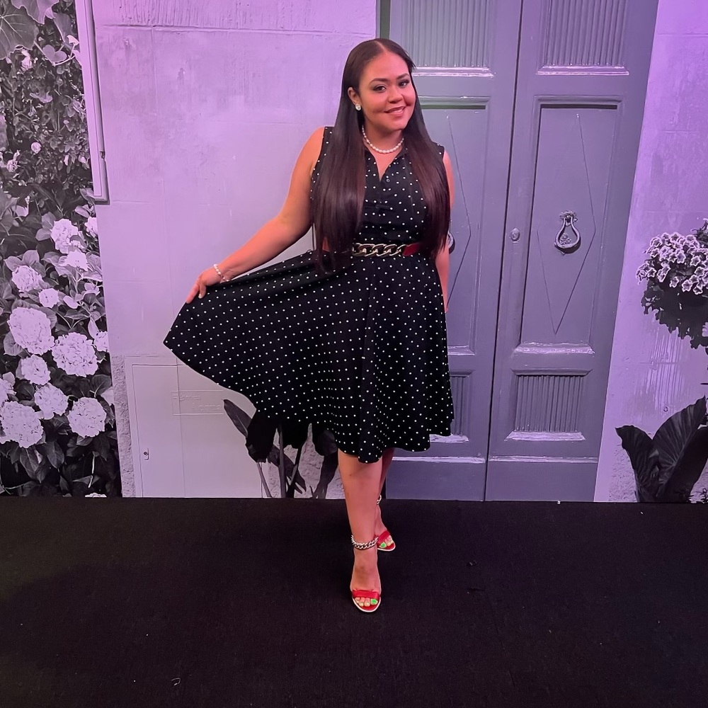 Beautiful & elegant black dress with whites balls. *does not include strap.